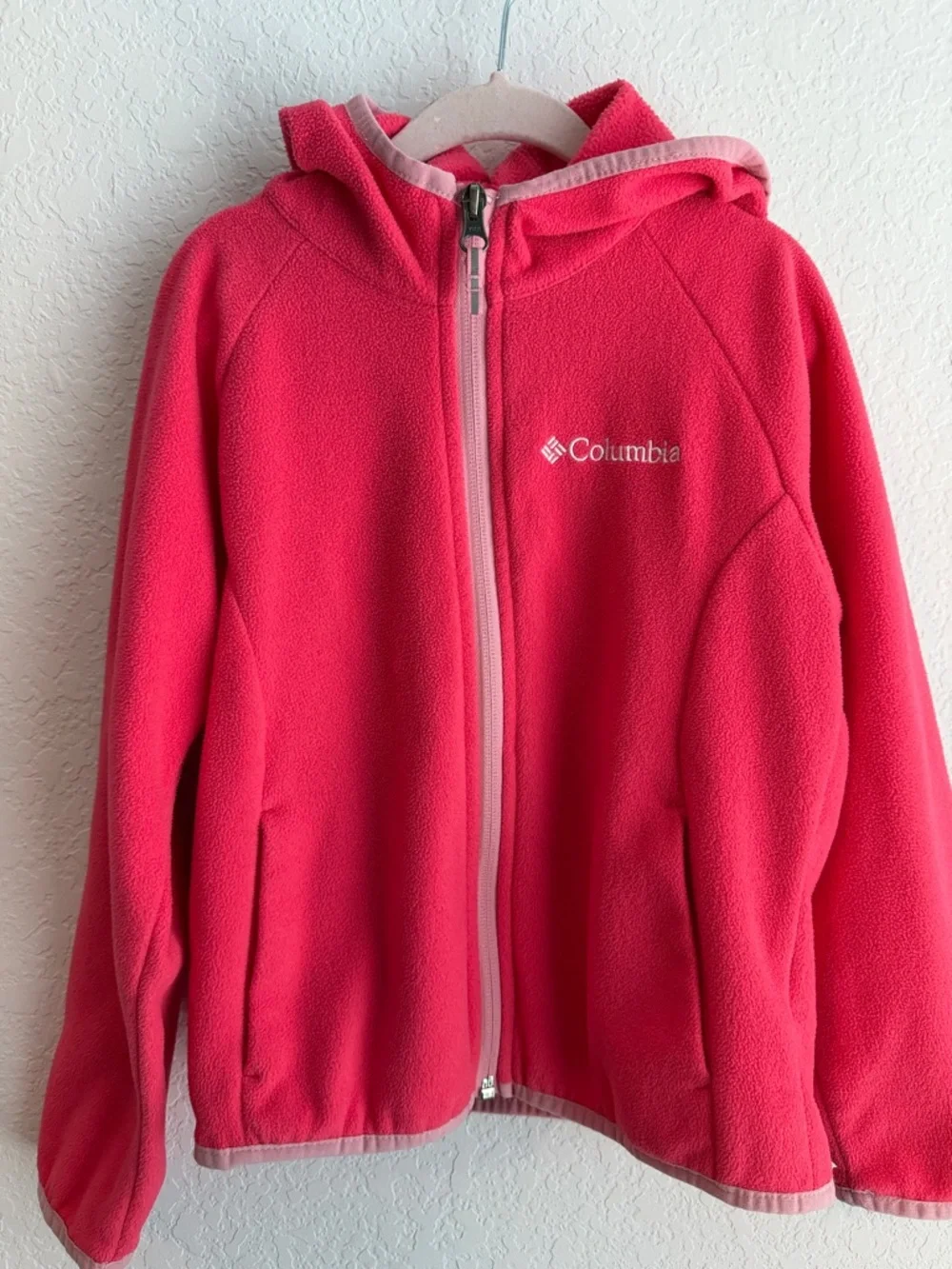 Columbia Girls Bright Pink Hooded Fleece Jacket - Picture 1 of 5